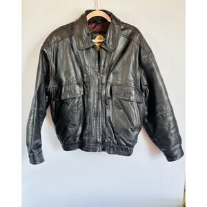 Vintage Members Only Mens Genuine‎ Leather Bomber Black Jacket Size Large 1980's